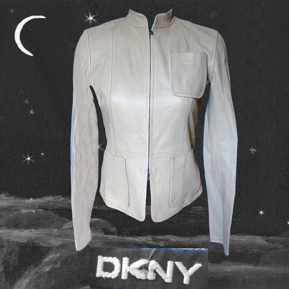 Beige Leather Jacket with Perfs, DKNY XS Size 2